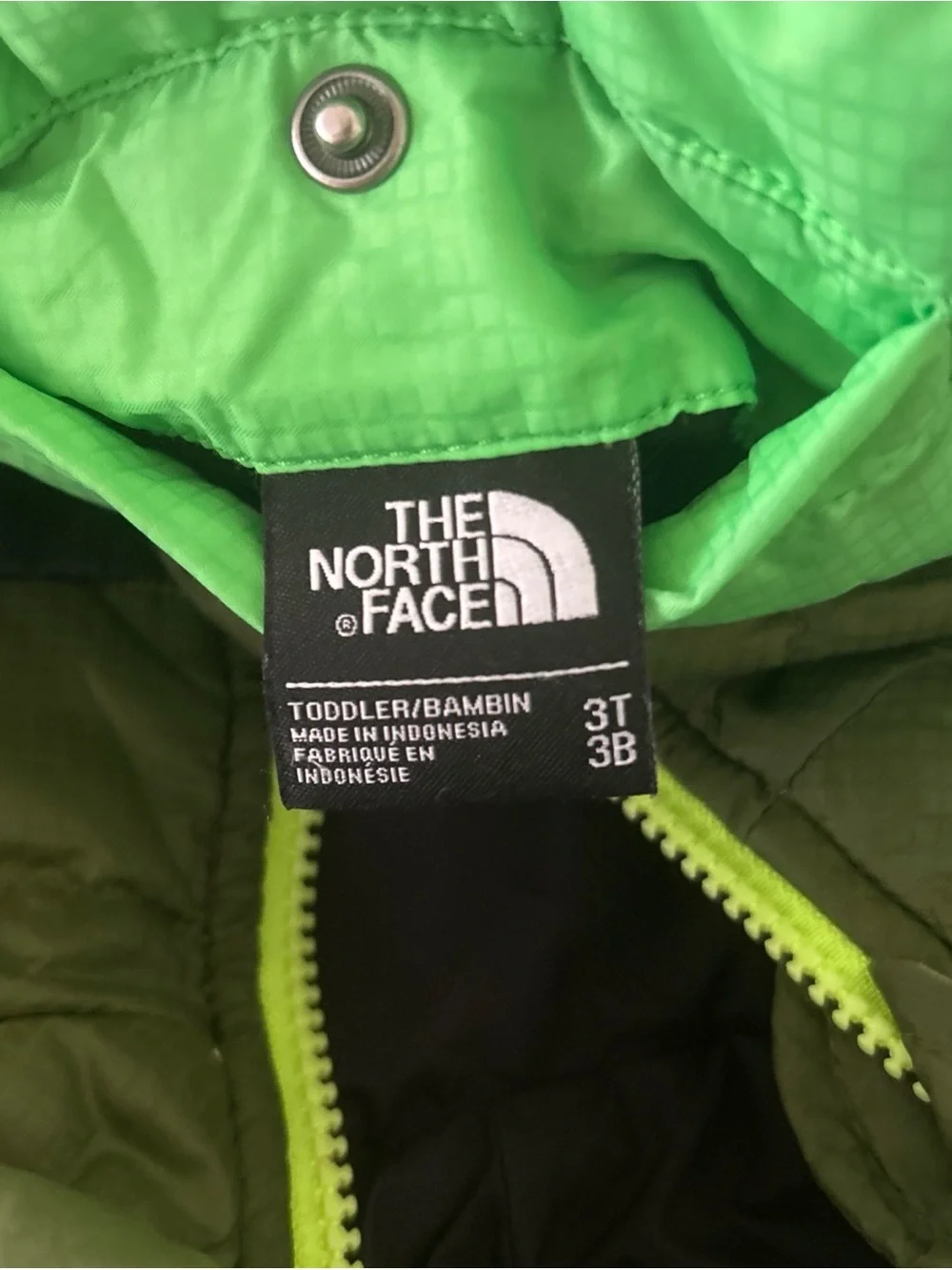 The North Face Olive Green and Dark Brown Kids Puffer Jacket Stained sleeves